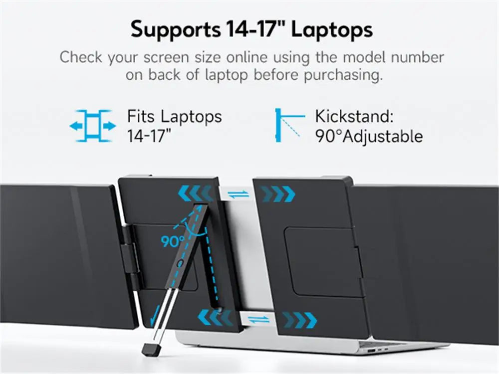 Dopesplay 14.1inch Laptops Screen Extender Triple Dual FHD 1200P IPS Portable Monitors For Windows Mac Android Chrome 14-17inch