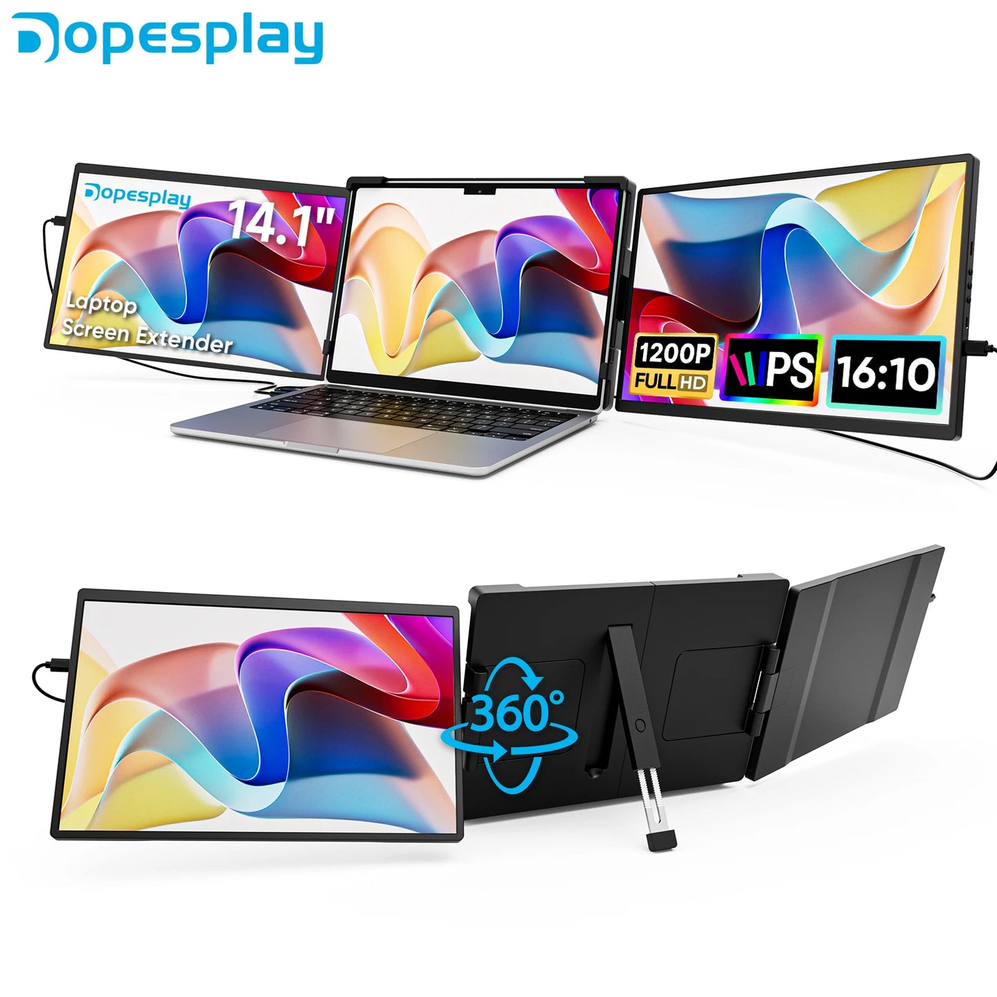 Dopesplay 14.1inch Laptops Screen Extender Triple Dual FHD 1200P IPS Portable Monitors For Windows Mac Android Chrome 14-17inch