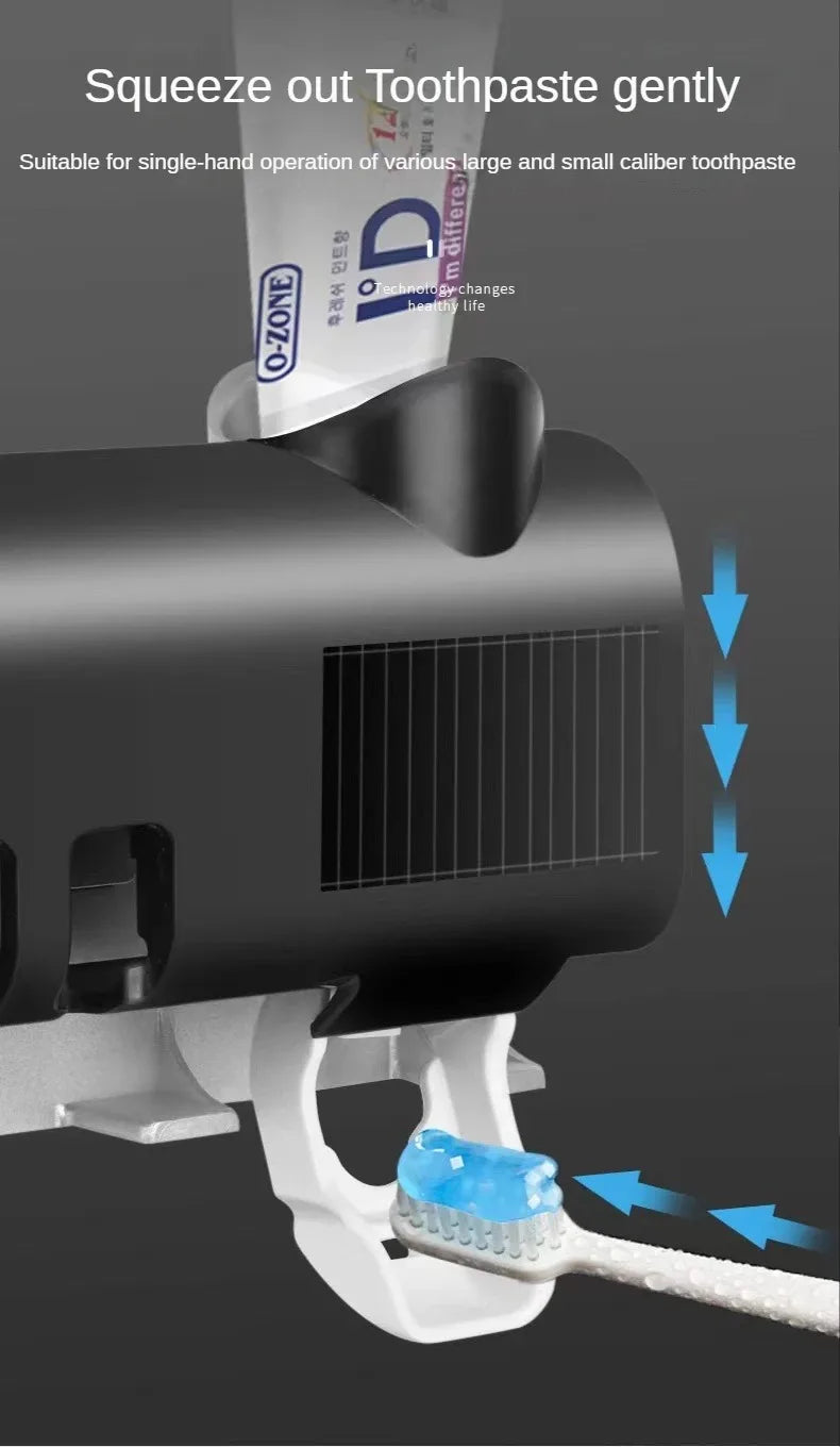 مجموعة حامل فرشاة الأسنان الأوتوماتيكية وموزع معجون الأسنان المقاوم للغبار ومثبت على الحائط وموزع معجون الأسنان للحمام