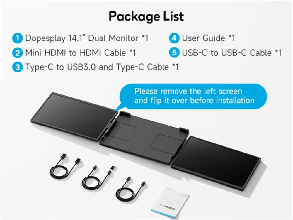 Dopesplay 14.1inch Laptops Screen Extender Triple Dual FHD 1200P IPS Portable Monitors For Windows Mac Android Chrome 14-17inch