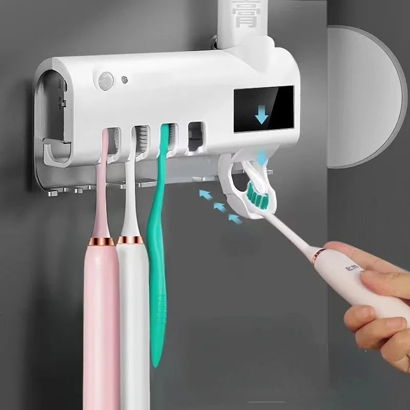 Holder Automatic Toothbrush Toothpaste Dispenser Set Dustproof Sticky Suction Wall Mounted Toothpaste Squeezer for Bathroom